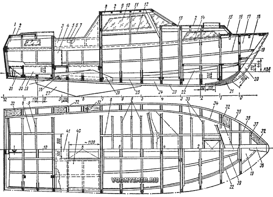 Constructive longitudinal section of the motor boat Sea Lion
