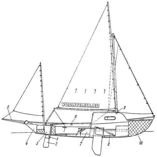 Sailing armament and general arrangement of the dory Drascombe Cruiser